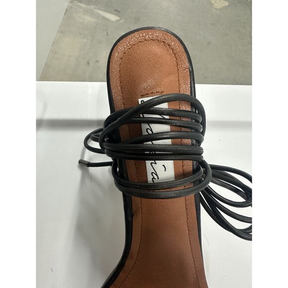 Lonia Black Vegan Leather Open Toe Chain Tie Up Ankle Strap Sandal, 13 - Picture 6 of 11